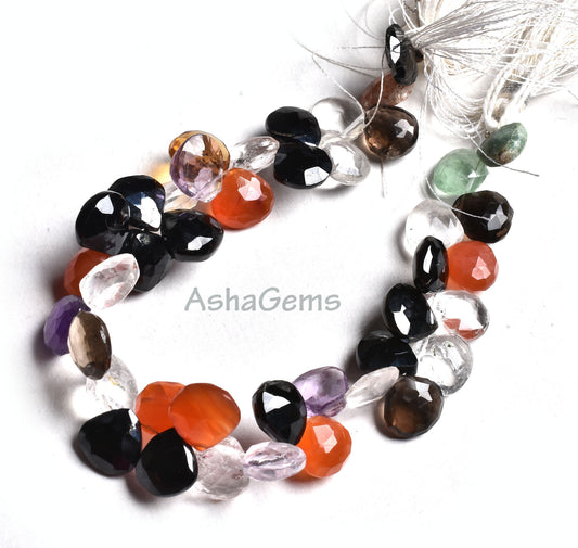 Beautiful Multi Color Gemstone Heart Shape Beads, Disco Heart Briolette Beads,7" Natural  Mix Color Stone Faceted Heart Beads Jewelry Crafts
