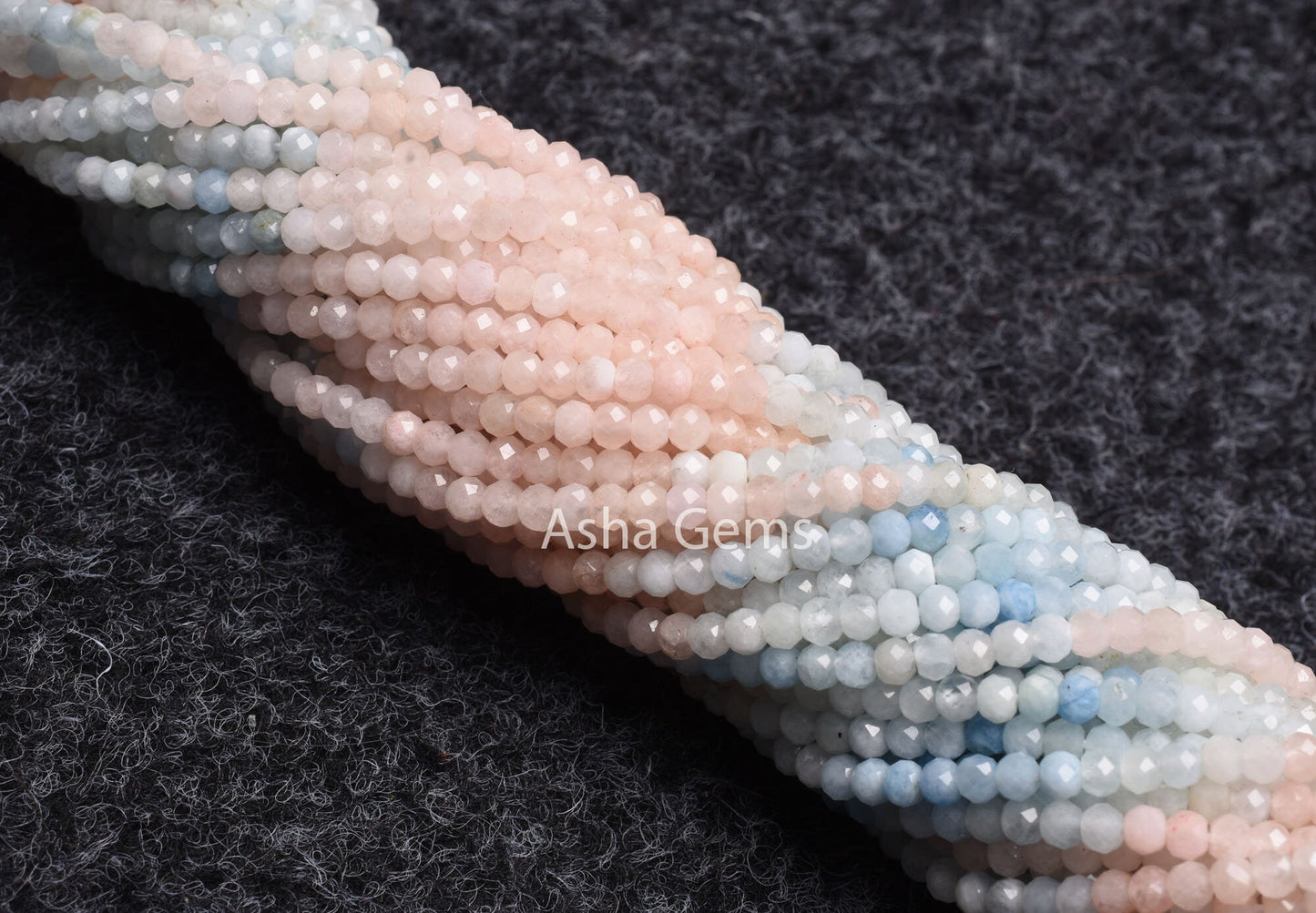 3.2mm Natural Multi Aquamarine Micro Cut Faceted Rondelle Beads, Fine Multi Blue Aquamarine Pink Morganite Shaded Gemstone Bead Jewelry SALE