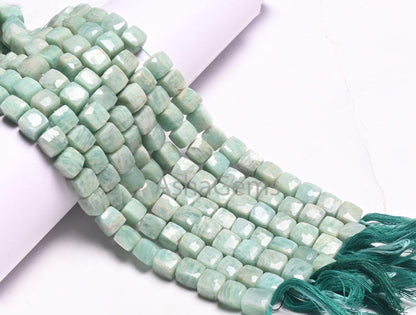 Beautiful Blue Amazonite Faceted Box Shape Gemstone Beads, Natural Amazonite Indian Cut 3D Cube Box Amazonite Bead Jewelry making Craft SALE