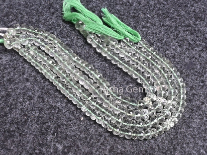 Beautiful Green Amethyst Faceted Rondelle Beads,10"Natural Amethyst Indian Machine Cut Gemstone Center Drill Beads, Green Amethyst Bead SALE