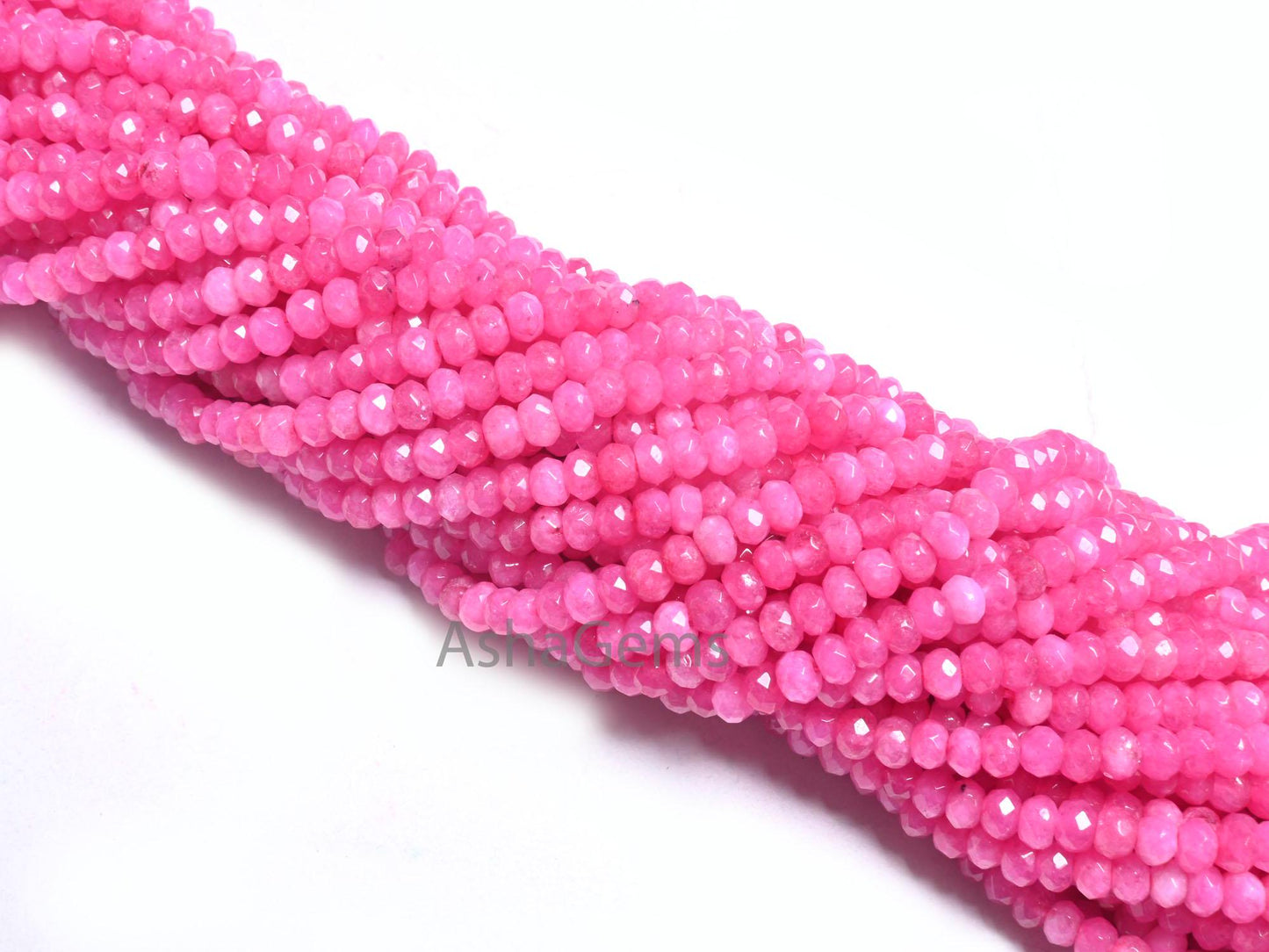 14" Strand Beautiful Hot Pink Jade Quartz faceted Rondelle Shape Beads,4.5mm Fine Jade Quartz machine cut Gemstone Beads Jewelry Making SALE