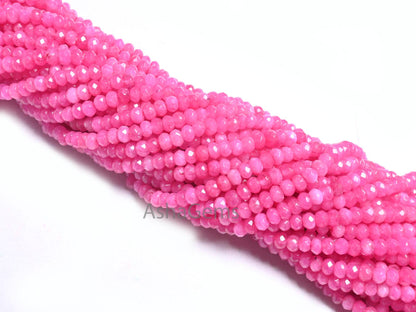 14" Strand Beautiful Hot Pink Jade Quartz faceted Rondelle Shape Beads,4.5mm Fine Jade Quartz machine cut Gemstone Beads Jewelry Making SALE
