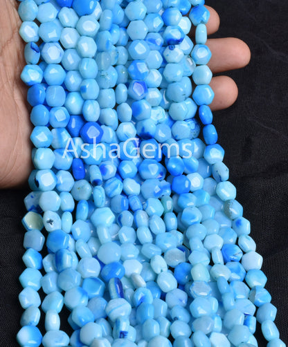 Beautiful Blue Opal fancy Hexagon Shape Gemstone Beads, Shaded Blue Opal Straight Drill beads, Opal handmade beads jewelry Making Craft SALE