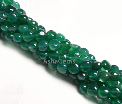 Beautiful Green Onyx Smooth Coin Shape handmade Beads,8" Fine Green Onyx Coin Uneven Handmade Straight Drill Onyx Gemstone Bead Jewelry SALE