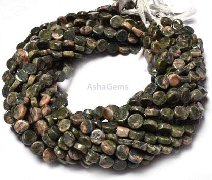 Natural Unakite Handmade Coin Shape Beads Beautiful Unakite Smooth Coin Gemstone Beads T- Drilled Briolette Unakite Jewelry Beads For Crafts