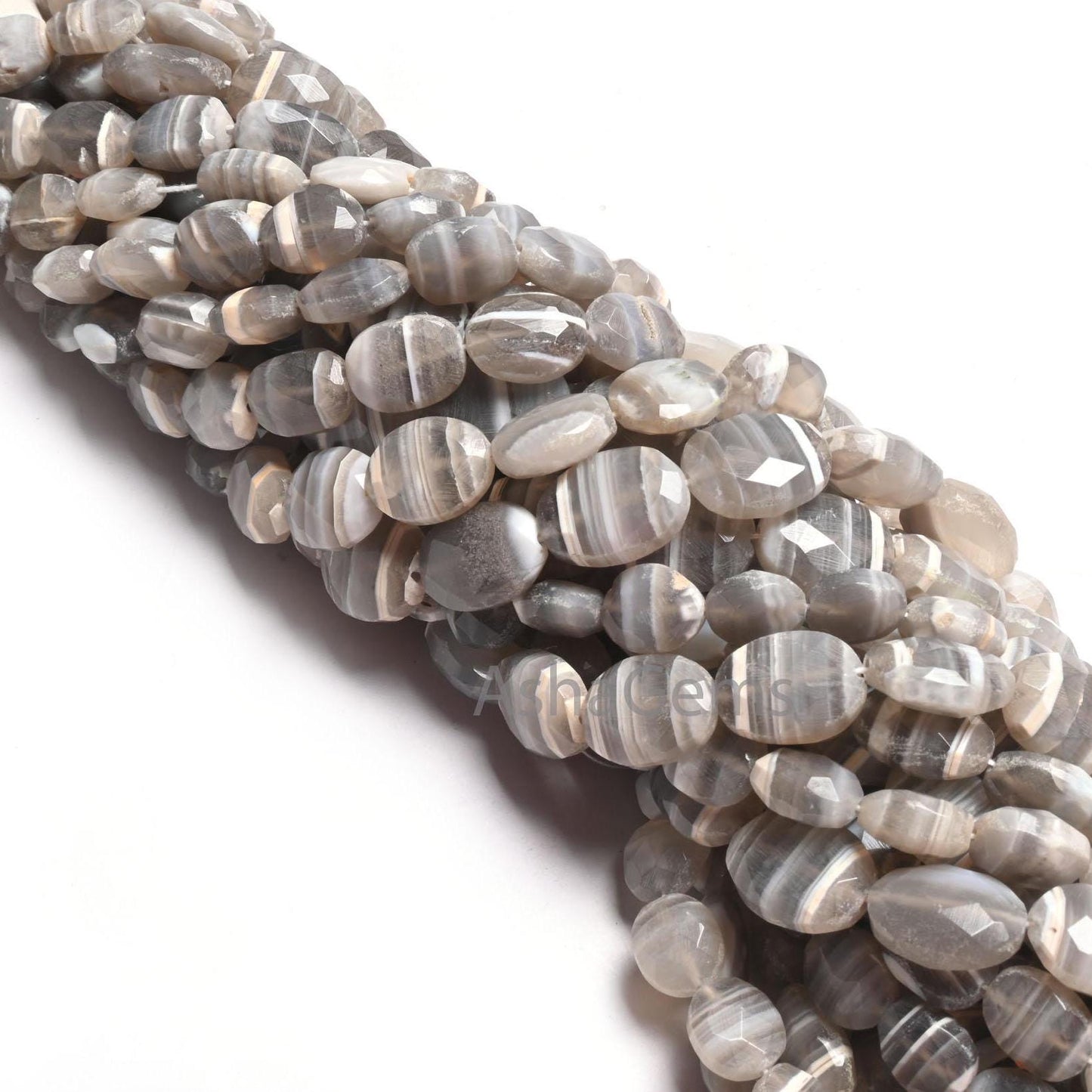 Beautiful Banded Agate Faceted Oval Shape handmade Beads, Shaded White Grey Agate Oval Briolette Indian Cut Boulder agate Gemstone Bead SALE