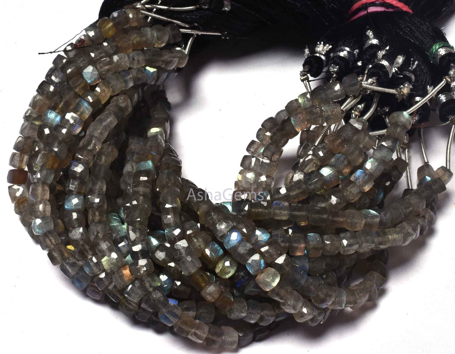 7" Strand labradorite Box Shape Beads, Natural Fire Labradorite Faceted 3D Cube Box Beads,4.5-5mm Black Rainbow cube Beads For Jewelry Craft