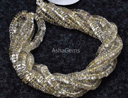 Amazing Lemon Quartz Smooth Wheel Shape Beads, Natural Light Yellow Heishi Tyre Gemstone Beads Flat Tyre Beads For Jewelry Making Craft SALE