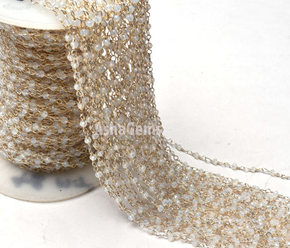 Roll Bulk Rainbow Moonstone Hydro Rondelle Faceted Rosary Chain, Beautiful Silver Plated Wire, Jewelry Making Finding, Roll Bulk Chain