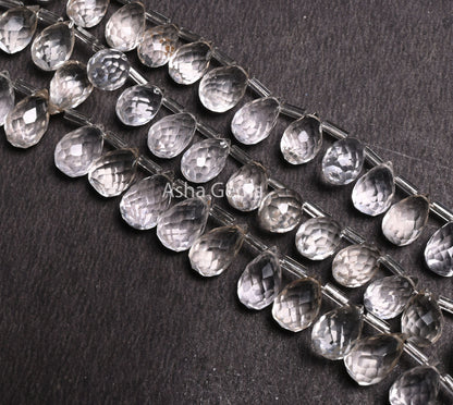 AAA Quality Crystal Quartz Faceted Drop Shape Beads,7"Natural White Crystal Side Drill Teardrop Gemstone Briolette Beads Jewelry Making SALE