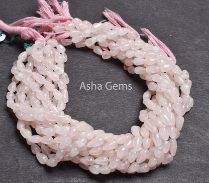 Natural Rose Quartz Smooth Drops Shape Beads, Pink Rose Quartz Teardrop,13 Inch Rose Quartz Straight Drill Drops handmade Beads Handicrafts