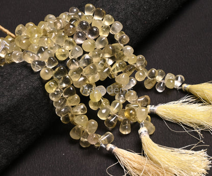 Natural Lemon quartz Smooth Drops Shape Beads, Yellow Lemon Plain Teardrop Side Drill Handmade Gemstone Lemon Quartz Bead Jewelry Craft SALE