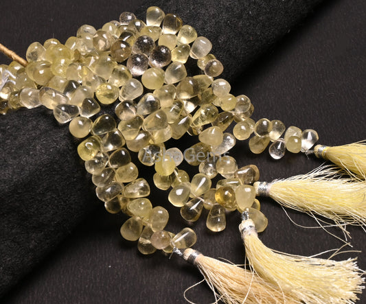 Natural Lemon quartz Smooth Drops Shape Beads, Yellow Lemon Plain Teardrop Side Drill Handmade Gemstone Lemon Quartz Bead Jewelry Craft SALE