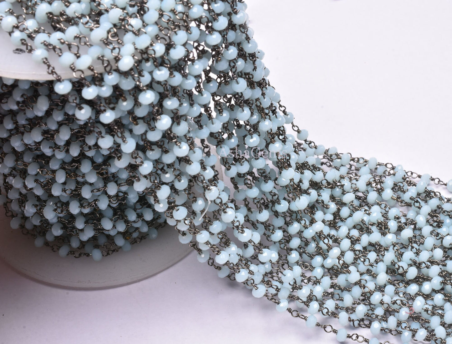 AAA Aqua Chalcedony Hydro Faceted Rondelle Shape Beads Rosary Chain Black Plated Gunmetal Wire 3 mm Beaded Chain Jewelry Making Crafts SALE
