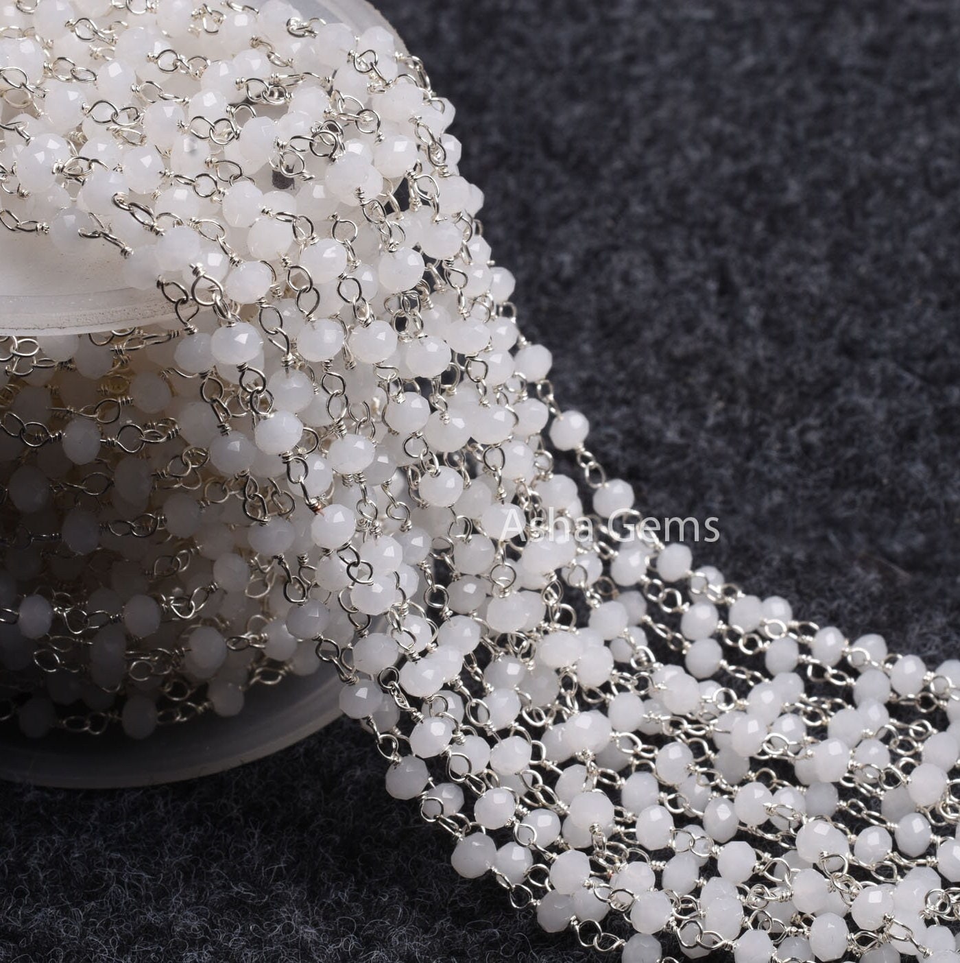 4mm White Moonstone Hydro Micro Cut Beads Rosary Chain Silver Plated Wire Wrap Beaded White Crystal handmade Chain Rosary Jewelry Craft SALE