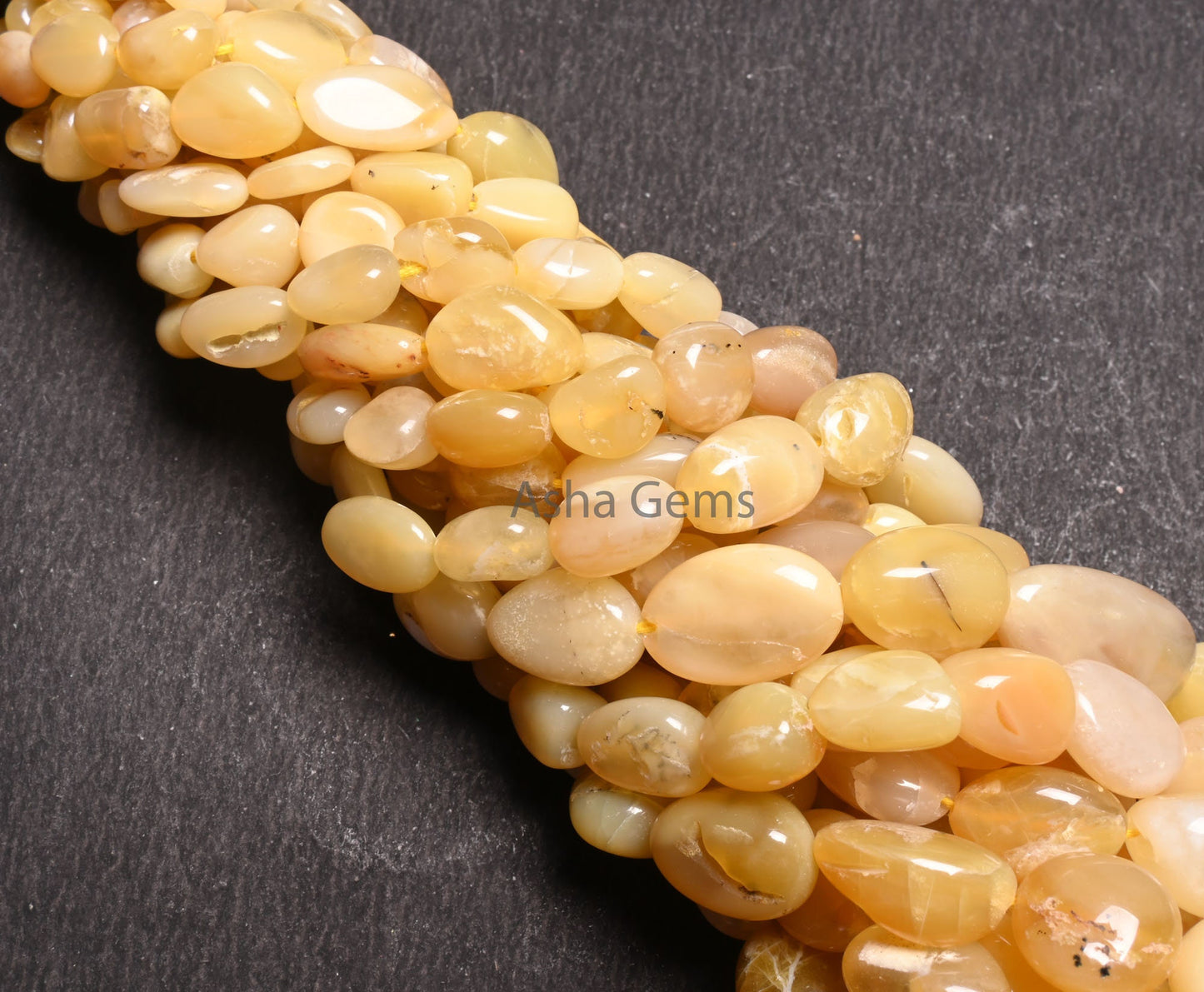 Natural Yellow Opal smooth Nugget Gemstone Loose beads,18" Fine Opal Plain Handmade tumble Graduation Size Yellow Opal Bead Necklace Jewelry (AG 22304)