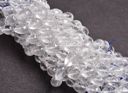 AAA Quality Crystal faceted Drops Straight Drill Beads,8"Strand Natural white Crystal Quartz Teardrop Machine Cut Gemstone Bead Jewelry SALE