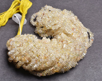 Beautiful Yellow Topaz Smooth Uncut Chip Gemstone Beads,9/18" Strand Golden Topaz Raw Rough Polish Beads, Topaz far Uneven Chip Bead Jewelry