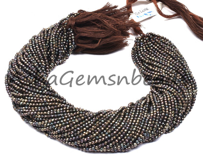 AAA Natural Black Spinal Copper Mystic Coated Micro Cut Beads,2.5mm Spinel Machine Cut Faceted Rondelle Beads, Spinel Tiny Bead Jewelry SALE