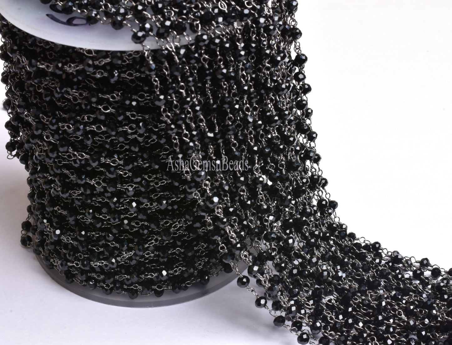 3,5,10,25,50 Feet, Gunmetal Black Spinel Hydro Faceted Rondelle Beaded Rosary Chain Jewelry Making Finding Wire Wrapped Chain,4mm,Chain Sale