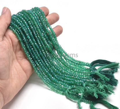 AAA Green Onyx Indian Machine Cut Gemstone Loose Beads,13"Strand Green Onyx Faceted Rondelle Shape Beads, Green Onyx Bead Jewelry Craft SALE