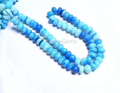 AAA Quality Lake Blue Opal Smooth Rondelle Beads, Shaded Blue opal Beads, Beautiful Opal Plain handmade Gemstone Loose Bead Necklace Jewelry
