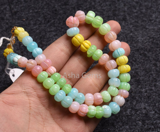 Beautiful Multi color Opal carved Pumpkin Beads necklace,8.5-11 mm Disco Multi Rainbow Opal Carving Watermelon Gemstone Bead Opal Necklace
