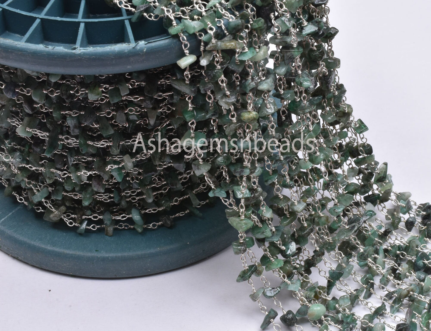 Natural Green Malachite Uncut Chip Beads Rosary Chain Silver, Gold Plated Wire Bulk roll chain Wholesale Beaded Rosary For Necklace Jewelry