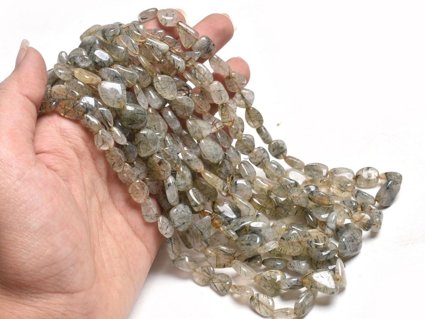 Natural Rutile Smooth Handmade Nugget Shape Gemstone Beads,8/16" Strand Shaded Rutile Plain Tumble Straight Drill Beads Jewelry Handicrafts