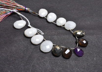 Beautiful Multi Color Stone Fancy Egg Shape Faceted Beads,10x15-15x20mm Mix Gemstone Fancy Egg Oval Side Drill Briolette Bead Jewelry Making