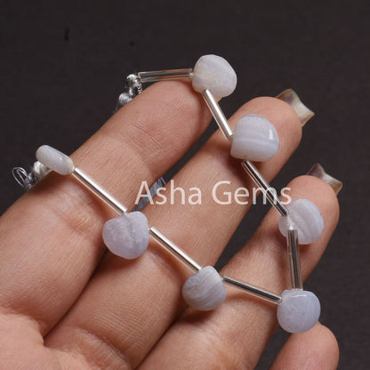 Natural Blue Lace Agate Heart Shape Gemstone Beads,8-10.5 mm Agate Un Polish Mat Finish Preform Heart Beads, Blue Lace Agate Handmade Beads