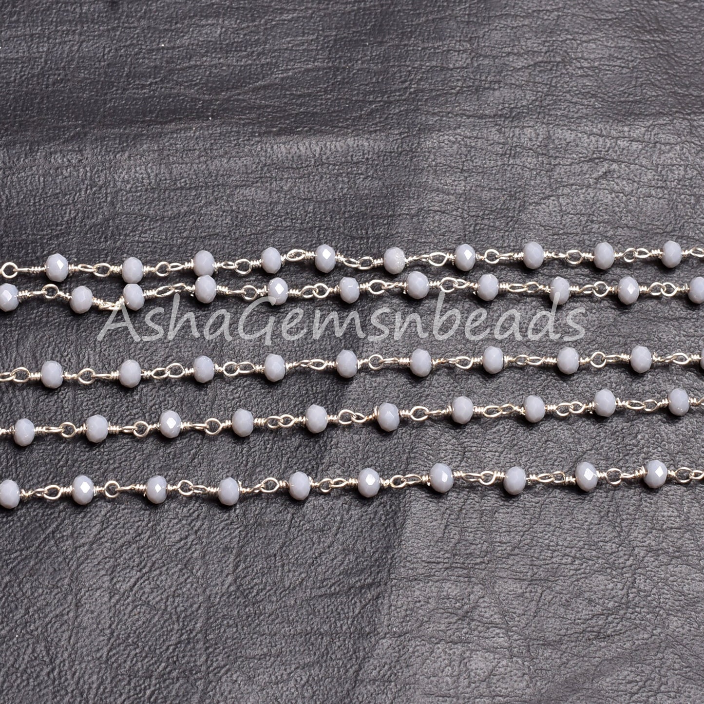 Grey Moonstone Hydro Rondelle Faceted Beads Rosary Chain Silver Plated Wire Wrap Jewelry Making Chains 3-3.5mm Bulk Roll Chain Necklace SALE
