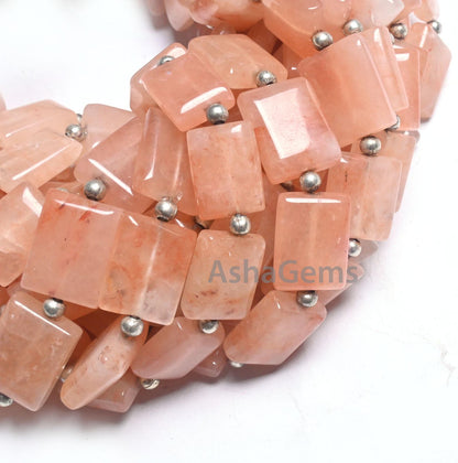 Light Peach Quartz Smooth Rectangle Handmade Beads, Beautiful Pink Quartz Fancy Chicklet Shape Straight Drill Gemstone Beads Jewelry Makings
