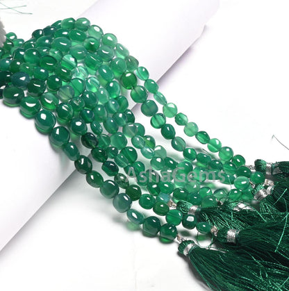 Beautiful Green Onyx Smooth Coin Shape handmade Beads,8" Fine Green Onyx Coin Uneven Handmade Straight Drill Onyx Gemstone Bead Jewelry SALE