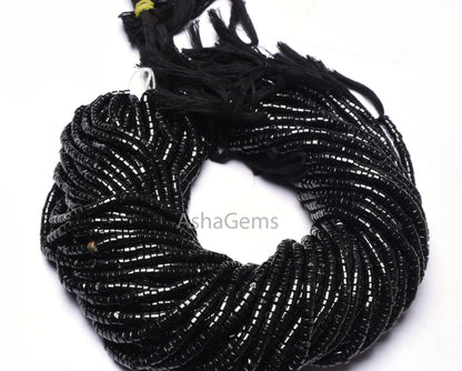 AAA Quality Black Spinel Smooth Wheel Shape Beads, Spinel Tyre Beads,4,5 mm Black Gemstone Center Drill Beads For Necklace Jewelry Making