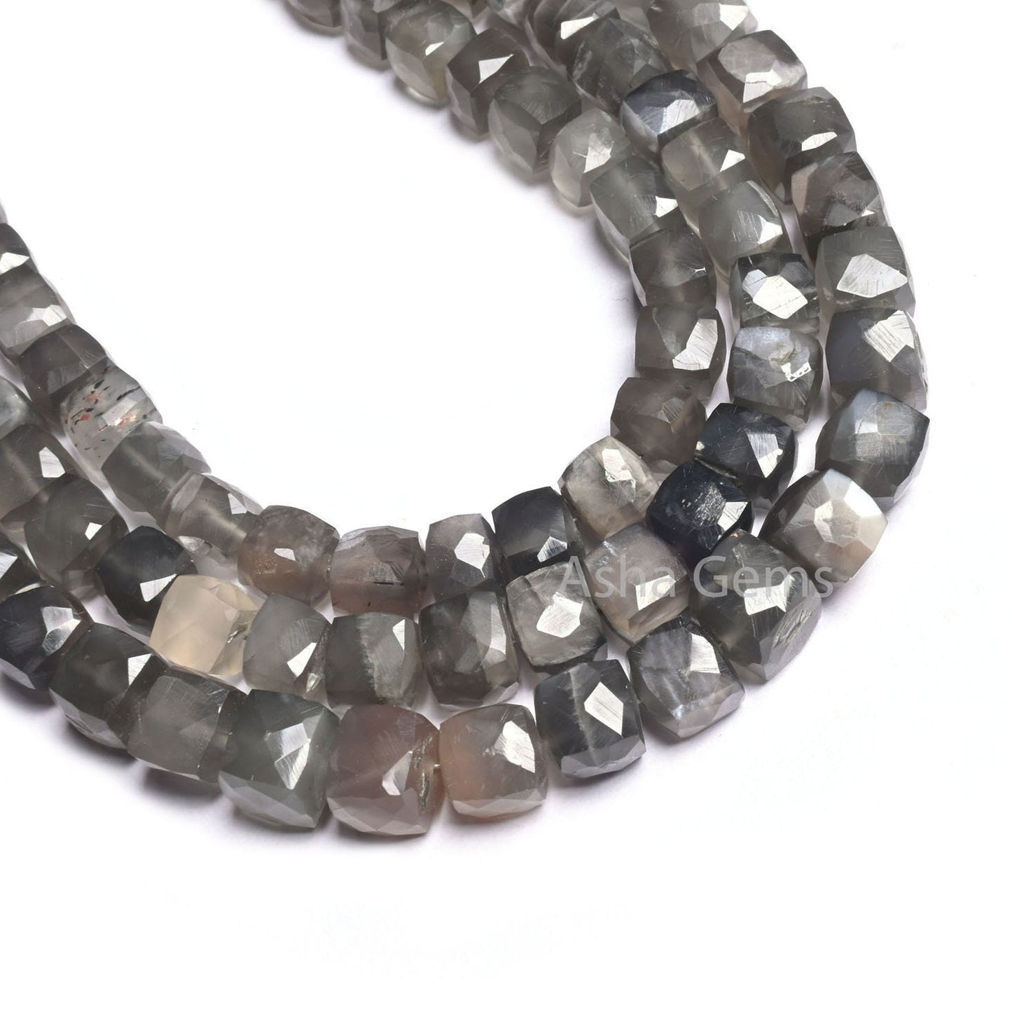 Natural Grey Moonstone Faceted 3D Cube Box Shape Gemstone Beads,10" Strand Moonstone Cube Beads, Grey Moonstone Beads Jewelry Making Crafts