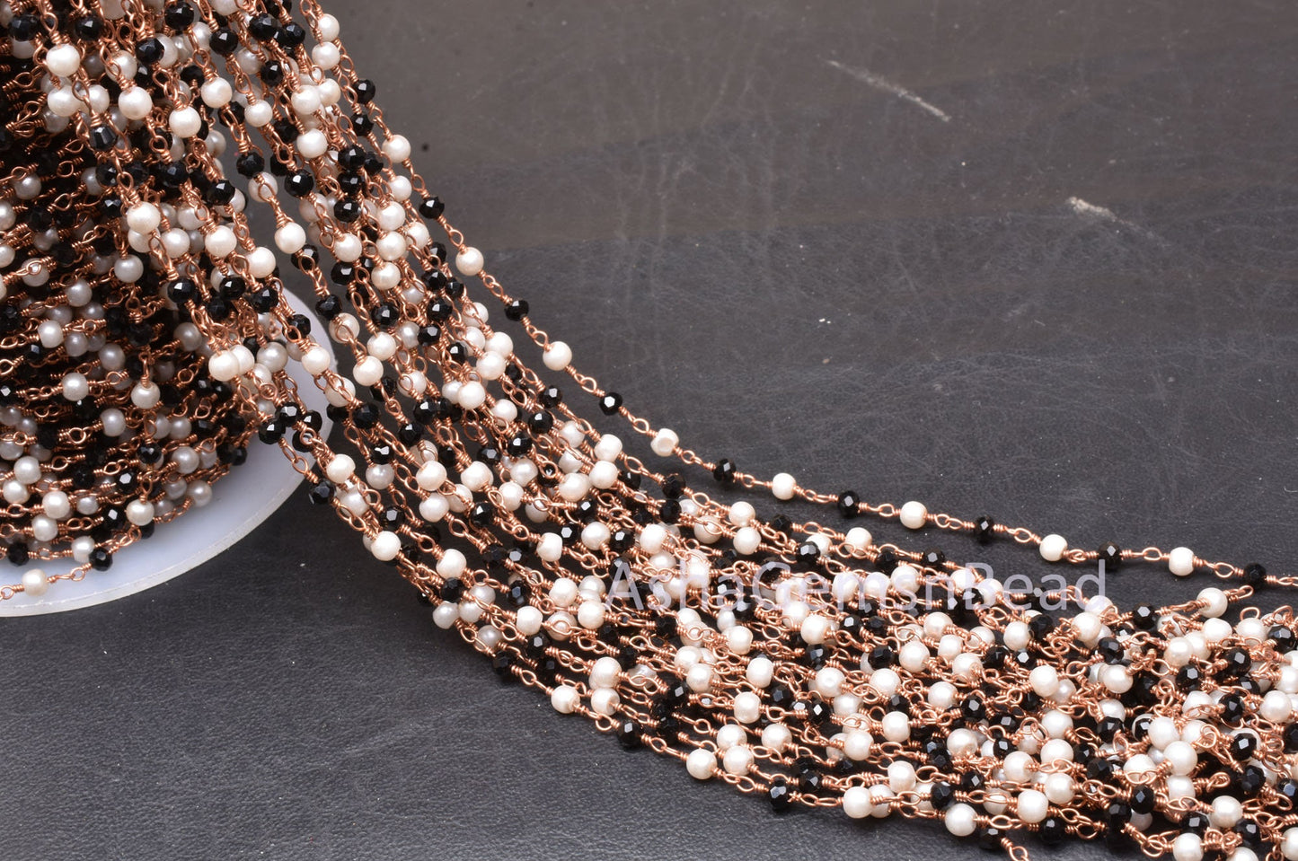 AAA Black Spinel Hydro Pearl Beads Rosary Chain By Feet, Copper Plated Wire Bulk Roll Bead Handmade Chain Rose Gold Wire Jewelry Craft SALE