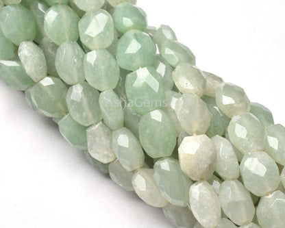 Natural Green Aventurine Faceted Oval Shape Beads,13" Strand Shaded Aventurine Hand Cut Oval Gemstone Beads, angoori Margaj Beads Handmade