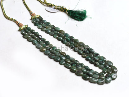 Natural Emerald Smooth Oval Shape Gemstone Beads 3 Strand Necklace,8x10-10x15 mm Green Sakota Emerald Uneven Oval Beads Emerald Bead Jewelry