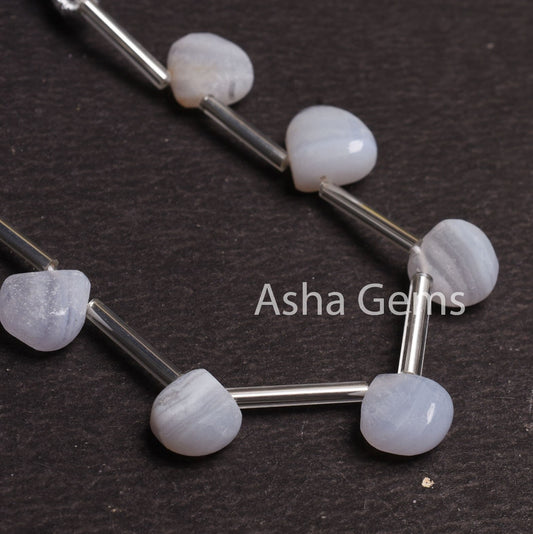 Natural Blue Lace Agate Heart Shape Gemstone Beads,8-10.5 mm Agate Un Polish Mat Finish Preform Heart Beads, Blue Lace Agate Handmade Beads