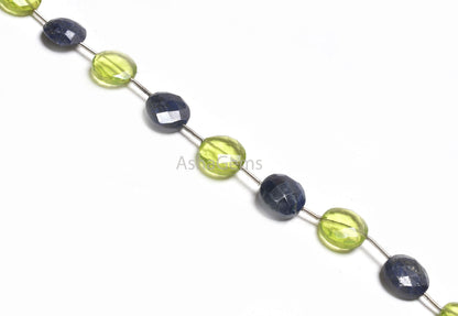 Beautiful Lapis Lazuli+ Peridot Hydro Faceted Coin Shape Gemstone Beads,11mm Multi Color Stone Coin Straight Drill Bead Jewelry Making Craft