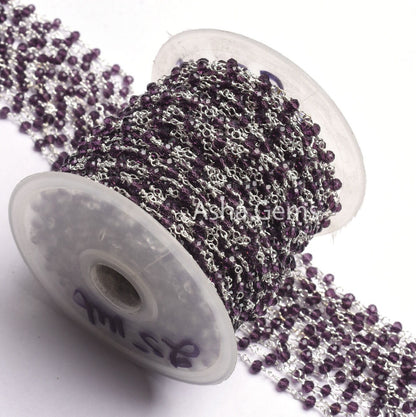 1,5,10,50 Feet Chain Purple Amethyst Hydro Faceted Rondelle Beads Rosary Chain 3-3.5 mm Silver Plated Jewelry Crafts, Purple Crystal Chain