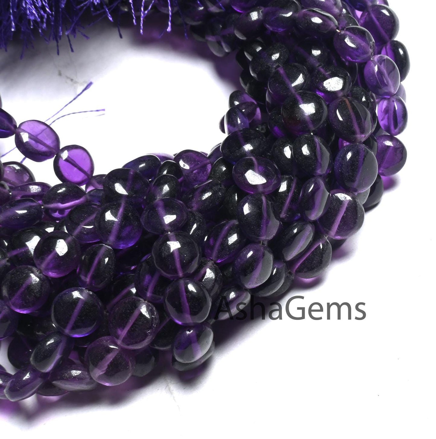 Fine Quality Purple Amethyst Smooth Puff Coin Gemstone Beads,8" Natural amethyst Beads, Amethyst Plain Handmade Coin Shape Bead Jewelry SALE