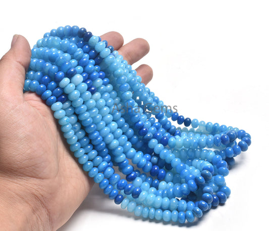 AAA Shaded Blue Opal Smooth Rondelle Shape Beads, 16"Strand Turquoise Blue Opal Plain Handmade Gemstone Beads, Blue Opal Beads Jewelry SALE