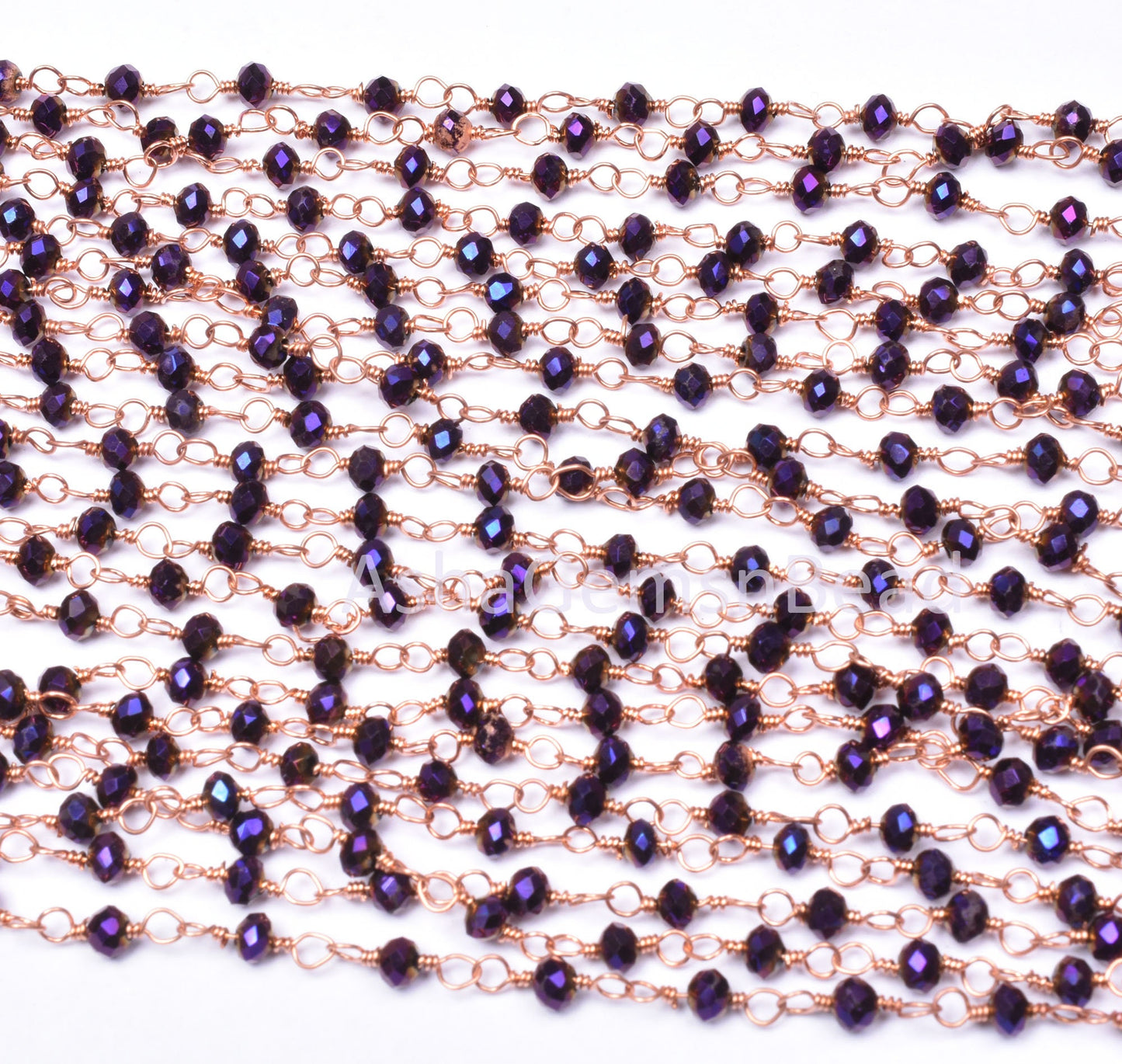 Beautiful Purple Mystic Pyrite Hydro Faceted Rondelle Beads Rosary Chain Rose Gold Plated Copper Wire Wrap handmade Chain Jewelry Making,3mm