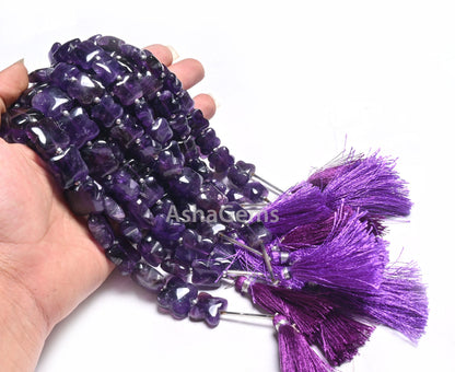 Natural Amethyst Smooth Carving Flower Shape Gemstone handmade Beads, Purple Amethyst Fancy Carve Square Straight Drill Beads Jewelry Crafts