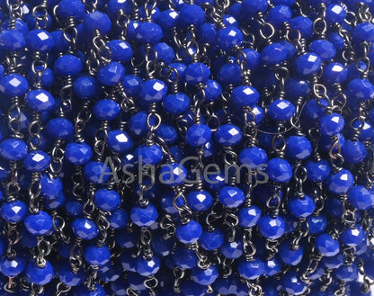 AAA Quality Blue Lapis Hydro Rondelle Faceted Beads Rosary Chain,3 mm Black Metal Plated Gunmetal Wire Wrap Chain Jewelry Making handicrafts