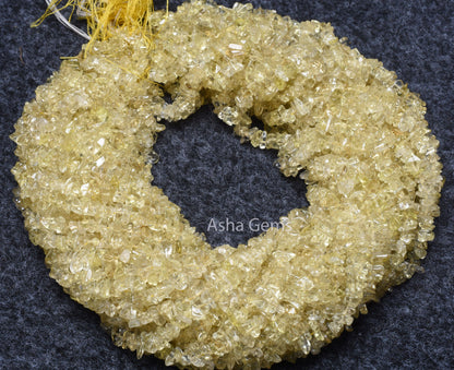 Natural Lemon Quartz Uncut Chip Beads,34" Strand Lemon Raw Rough Polish Tiny Uneven Beads Chip, Lemon Quartz Beads Jewelry Making Craft sale