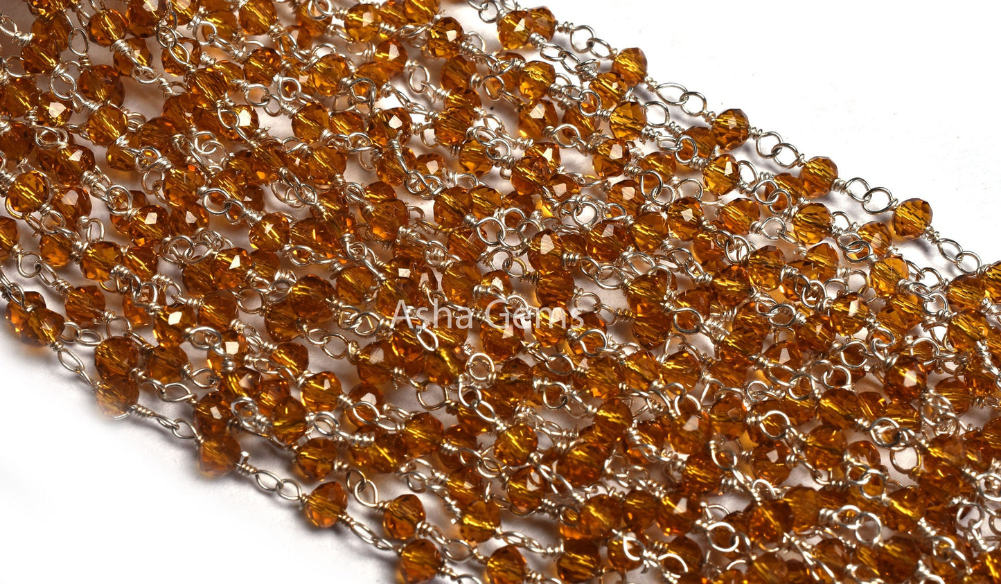 AAA Quality Brown Quartz Hydro Faceted Rondelle Beads Rosary Chain,3 mm Beaded Silver Plated Wire Wrap Bulk Roll Chain Jewelry Making Crafts