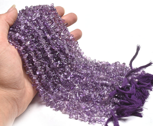 13"Strand Natural Amethyst Smooth Drop Shape Beads, Purple Amethyst Plain Uneven Teardrop Handmade Gemstone Bead, Amethyst Bead Jewelry SALE